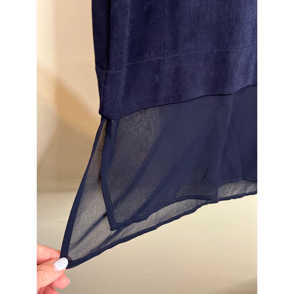 Chico's Travelers navy blue tunic layered sheer hem size: (1) : 8/10, 570326098 - Picture 3 of 8
